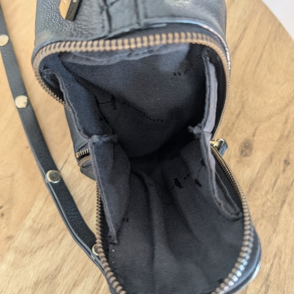 Halston Heritage Baby Pebbled Satchel Bag - Black Leather with Gold Accents - Picture 13 of 16